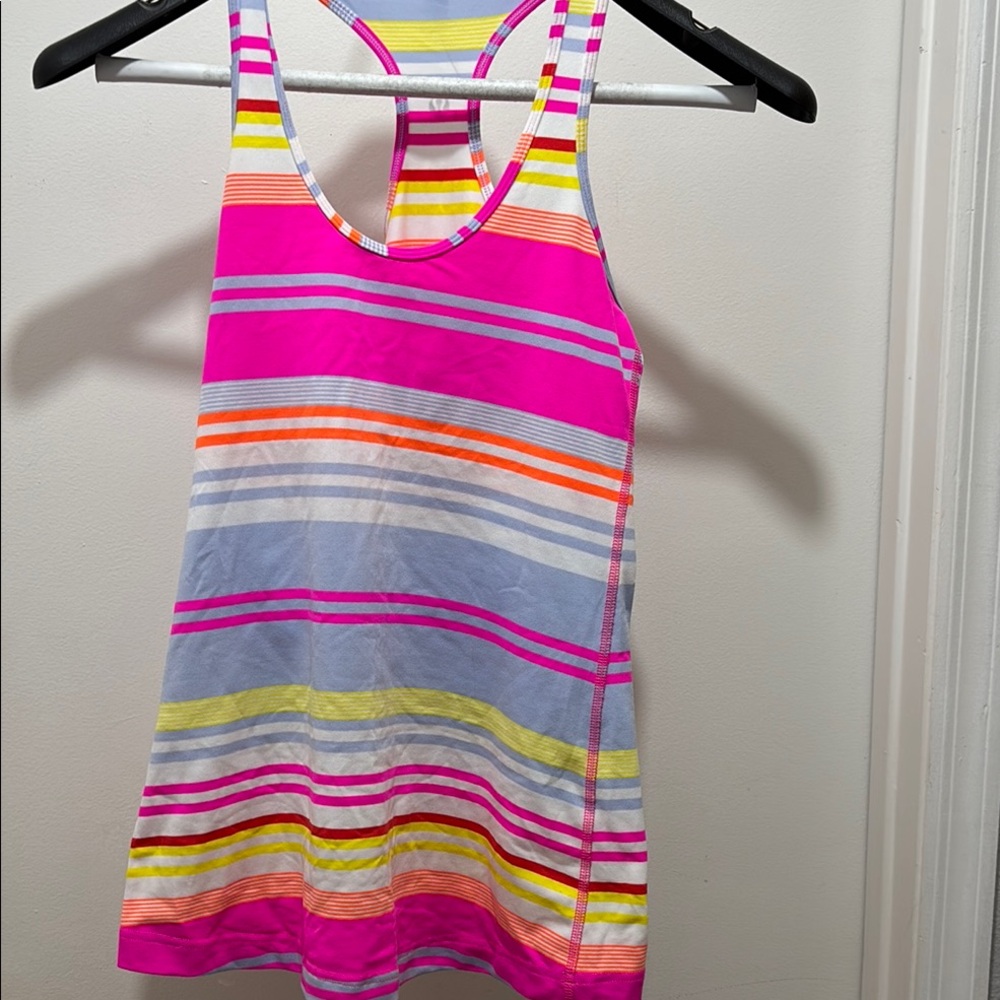 Lululemon Athletica Pink and Yellow Striped Tank Top